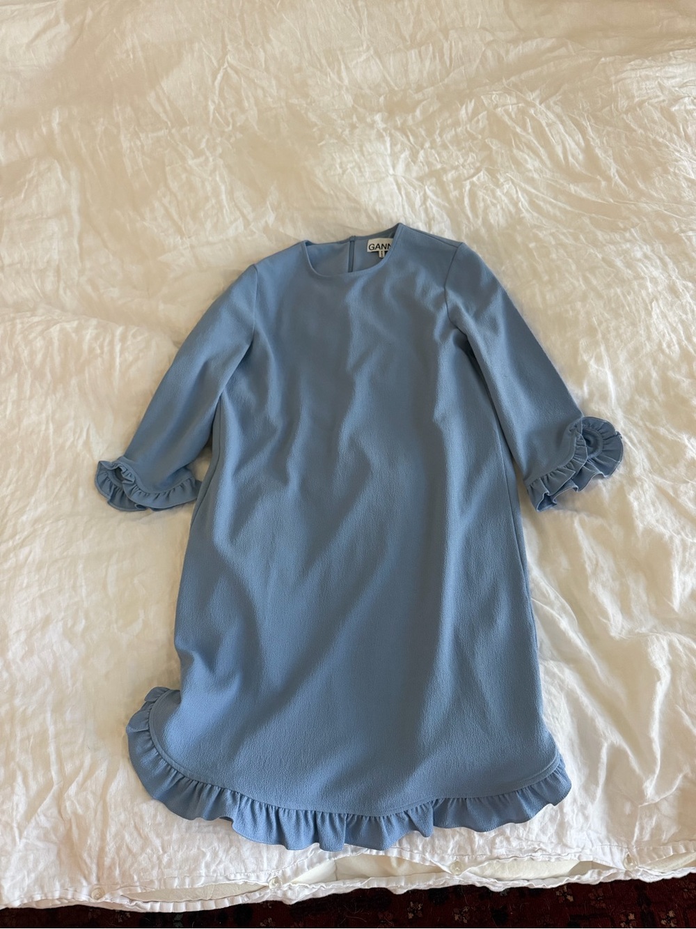 Ganni Light Blue Ruffle-Hem Mini Dress - Picture 3 of 6